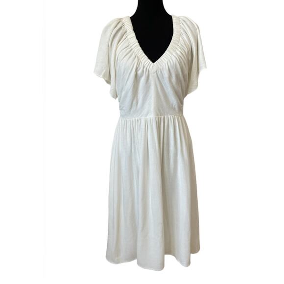 New ~ CASLON , Nordstrom ~  Flutter Sleeve V-Neck Dress Medium 100% cotton Linen - Picture 1 of 7